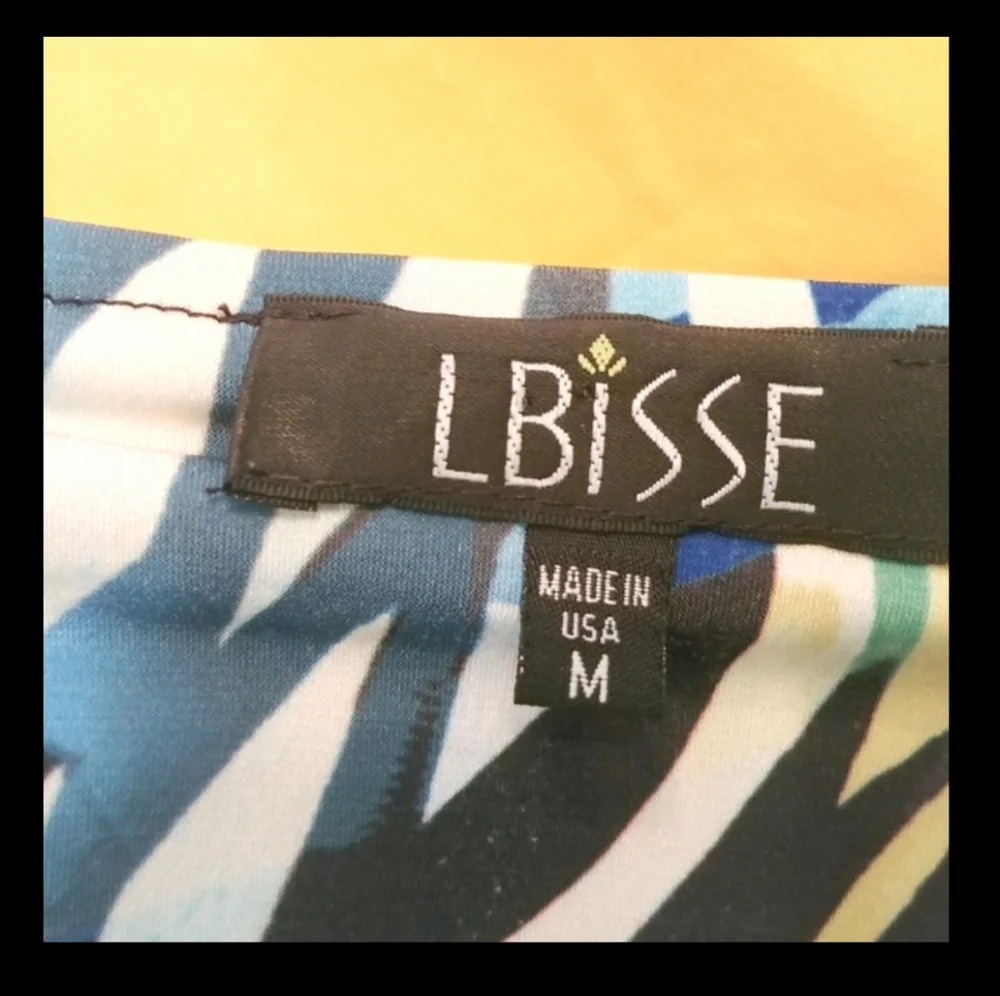 LBISSE 3/4sleeves blue stained glass Zebra-esque print stretchy Y2K dress Size M